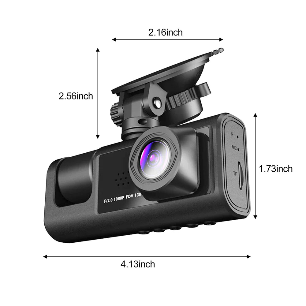 Car Dual Lens Dash Cam - 1080P Front/Rear/Inside Video Recorder with G-Sensor