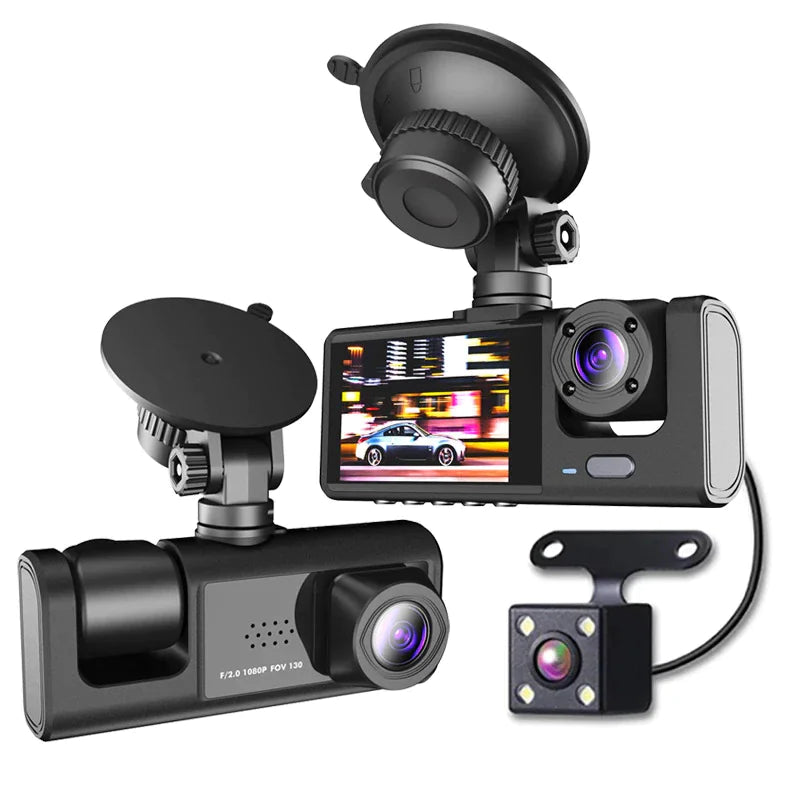 Car Dual Lens Dash Cam - 1080P Front/Rear/Inside Video Recorder with G-Sensor