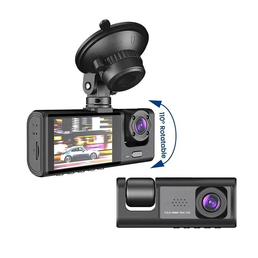 Car Dual Lens Dash Cam - 1080P Front/Rear/Inside Video Recorder with G-Sensor